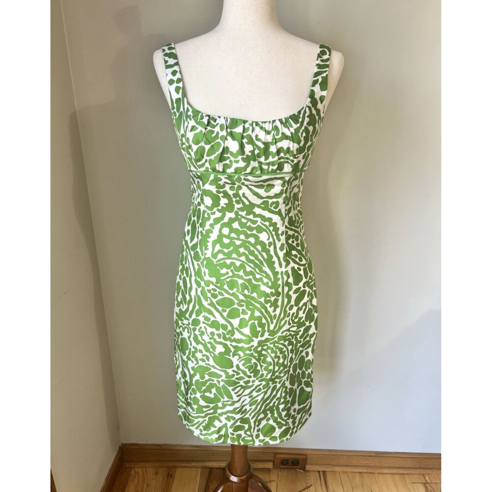 ASO Blair Waldorf Milly of New York Green White Paisley Leaf Silk Dress Sz 4 y2k